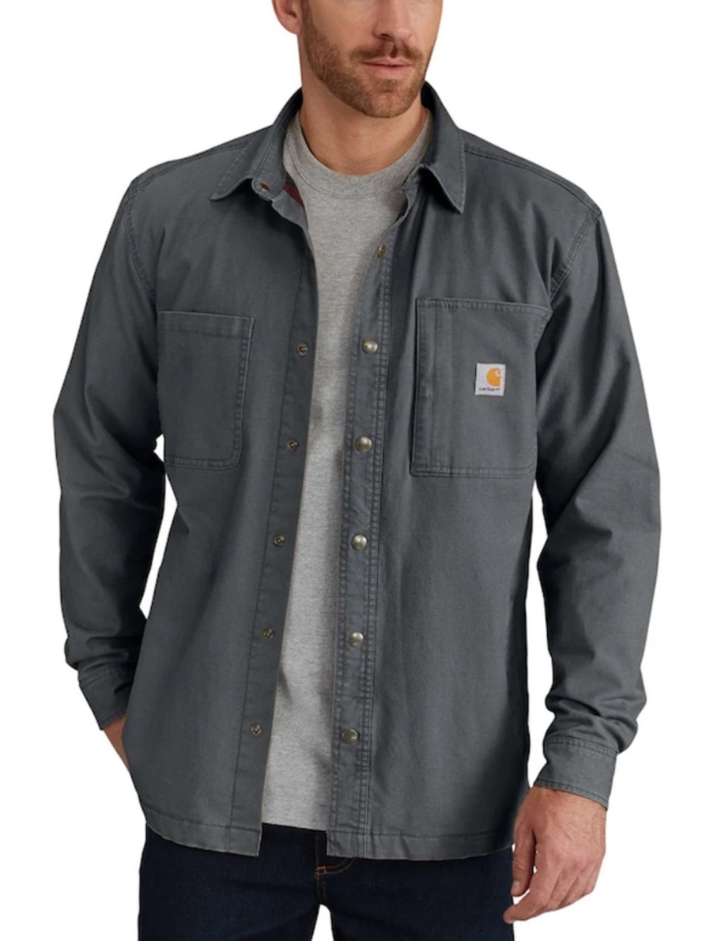 CARHARTT - Relaxed Canvas Fleece Lined Snap Front Gray Shirt Jac - 3XL Tall
